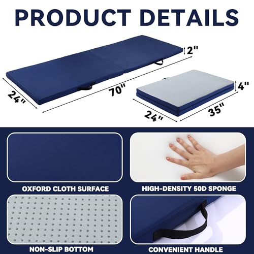 MABOZOO Fall Mats for Elderly, 70"*24"*2" Waterproof Bi-Fold Floor Mat Beveled Bedside Floor Mat Reduce Risk for Elderly & Hospital Patients (Blue