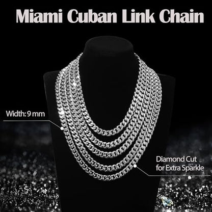 Cuban Link Chain for Men 9MM Silver Chain Necklace 316l Stainless Steel 925 Sterling Silver Filled - style: Length 28 Inch