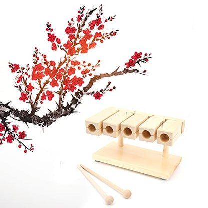 Kuuleyn Solid Wood Rhythm Block with Mallet, Musical Percussion Instrument, Wood Percussion Block 5 Tones Rhythm Maple Blocks with Hammer for National Opera Music