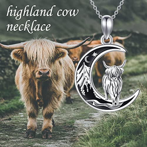 Sterling Silver Cute Animal Pendant Necklace Fox/Snake/Unicorn/Owl on Moon/Rabbit/Horse Necklace Jewelry for Women Mom Sister - style: highand cow-1