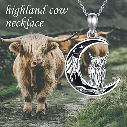 Sterling Silver Cute Animal Pendant Necklace Fox/Snake/Unicorn/Owl on Moon/Rabbit/Horse Necklace Jewelry for Women Mom Sister - style: highand cow-1