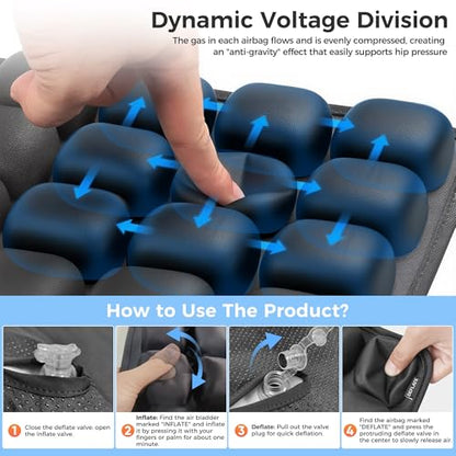 Upgrade Airplane Seat Cushion with No External Air Pump, Inflatable Seat Cushion for Long Flights, Portable Wheelchair Cushions, Adjustable Air Cushion with Non-Skid Bottom Relief Discomfort in Coccyx