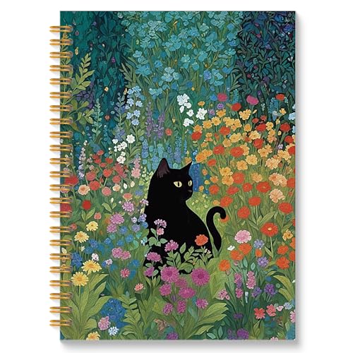 Wildflower Black Cat Spiral Notebook, Black Cat Gifts Journal, Cats Lovers Mom Lady Gifts Journal Notebook, 5.5x8.3 Inch - color: Style02