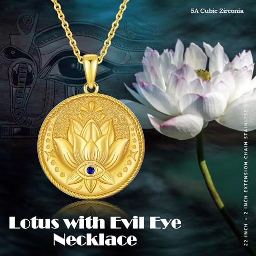 Evil Eye Necklace for Women 925 Sterling Silver, Protection Necklace with Blue Evil Eye Charm, Evil Eye/Lotus Pendant Jewelry, Birthday Christmas Gifts for Her - style: Lotus Evil Eyes 02