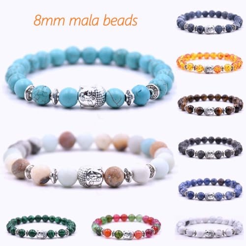 Handmade Buddha Charm Bracelet – Healing Stone Beads Bracelet with Buddha Charm, Mala Beads Yoga Beads – Stretch Bead Bracelet for Men and Women - style: Lava