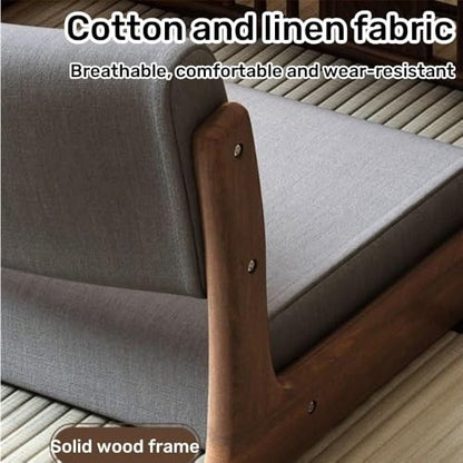 Wood Floor Meditation Chair Low Stool with Backrest Cotton Linen Cushion Ergonomic Leisure Chair for Tea Room Home Solid Construction(Green Brown) - color: Green Brown