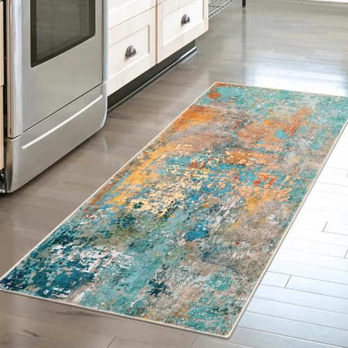 Lahome Modern Abstract Runner Rug - 2x4.3 Washable Hallway Rug Runner Soft Bathroom Mat, Non Slip Indoor Throw Carpet Runner for Bedside Camper Basement Laundry Room Front Door, Rosy Clouds - color: Rosy, size: 2' x 4.3'