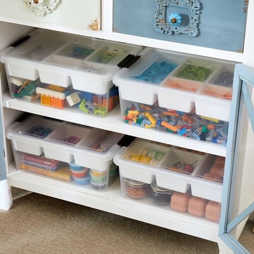 MACOPRO 17 QT Plastic Storage Box with Removable Tray, Bins with Lids, Clear Storage Container for Craft Organization, Beads, Tools, Sewing, and Playdoh, Art Supply Organizer (White, 1Pack-17QT) - size: 1Pack-17QT