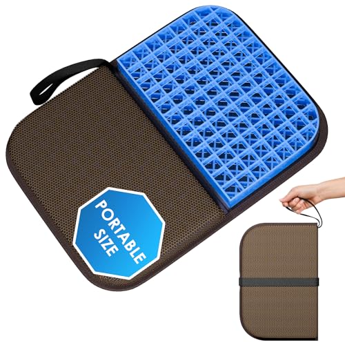 Gel Seat Cushion Portable Massage Travel Cushions, 14.5" x 10.5" Thick Foldable Seat Cushion for Car Office Chair Wheelchair Hip, Coccyx, Sciatica, Pressure Sores Tailbone Pain Relief
