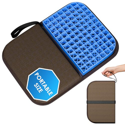 Gel Seat Cushion Portable Massage Travel Cushions, 14.5" x 10.5" Thick Foldable Seat Cushion for Car Office Chair Wheelchair Hip, Coccyx, Sciatica, Pressure Sores Tailbone Pain Relief