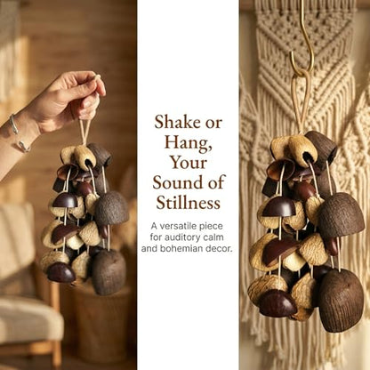 Natural Seed Pod Rattle Wind Chime, 33 Seed Pods Handmade Meditation Bell with Soft Calming Sound, Eco Friendly Boho Home Decor for Garden Patio Window, Dual-Use Hang or Shake, Yoga Gift for Women Men