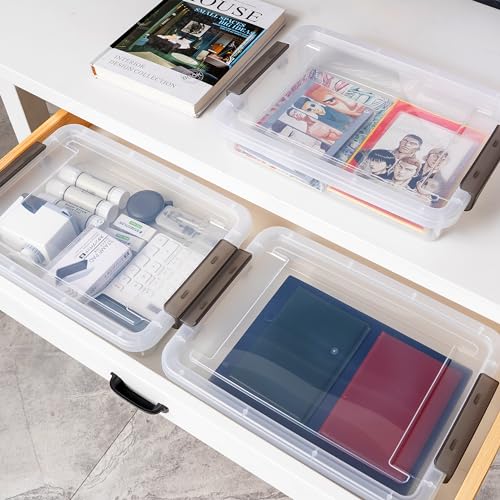 Citylife 4 Packs Portable Project Case, Clear File Box with Snap Lid, Stackable Plastic Organizers for Craft Projects, Letters, A4 Paper, Cards, and Photos - size: 5QT, style: 4 PCS