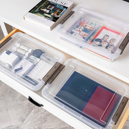 Citylife 4 Packs Portable Project Case, Clear File Box with Snap Lid, Stackable Plastic Organizers for Craft Projects, Letters, A4 Paper, Cards, and Photos - size: 5QT, style: 4 PCS