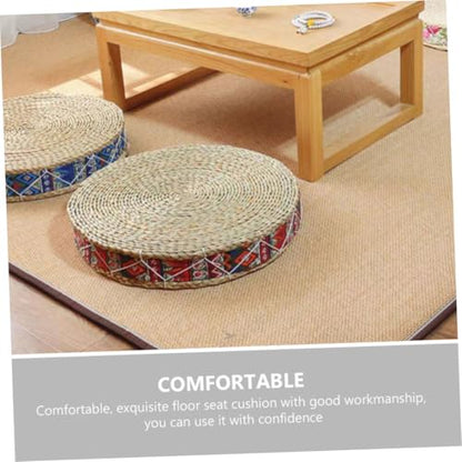 SUPVOX Woven Meditation Cushion Round Floor Pillow 30cm Diameter 7cm Height Handmade Bohemian Red Sitting Mat for Yoga, Tatami, Outdoor Patio Seating