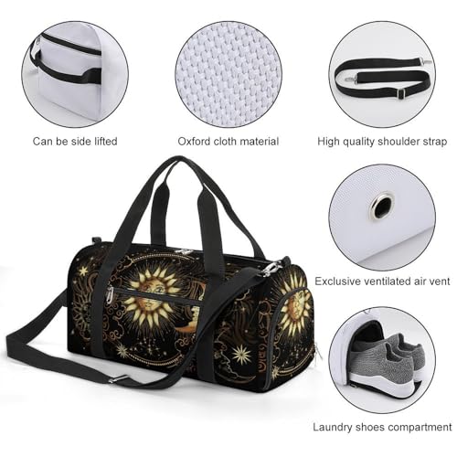Sun Crescent Moon Stars Astrology Tarot Cards Large Capacity Portable Fitness Bag, Easy to Carry - color: Sun Crescent moon stars astrology tarot cards