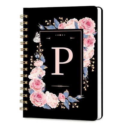 Lined Spiral Journal Notebook, A5 College Ruled Spiral Notebook for Women, Hardcover with Elegant Design for Work and Note-Taking, 5.5 * 8.25 inch, 160 Pages, Letter P - color: P
