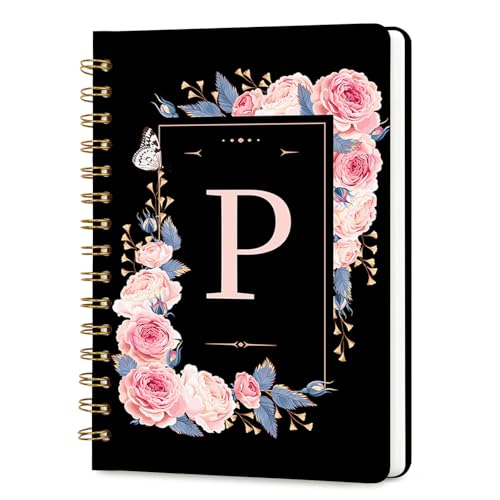 Lined Spiral Journal Notebook, A5 College Ruled Spiral Notebook for Women, Hardcover with Elegant Design for Work and Note-Taking, 5.5 * 8.25 inch, 160 Pages, Letter P - color: P