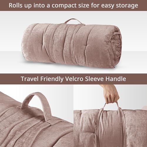 Intelligent Design Edelia Foldable Poly Chenille Light Weight Lounge Floor Pillow Cushion Tufted Seat for Meditation, Game Playing, Yoga, Reading with Travel Wrap, 74x27", Blush - color: Blush