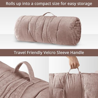Intelligent Design Edelia Foldable Poly Chenille Light Weight Lounge Floor Pillow Cushion Tufted Seat for Meditation, Game Playing, Yoga, Reading with Travel Wrap, 74x27", Blush - color: Blush