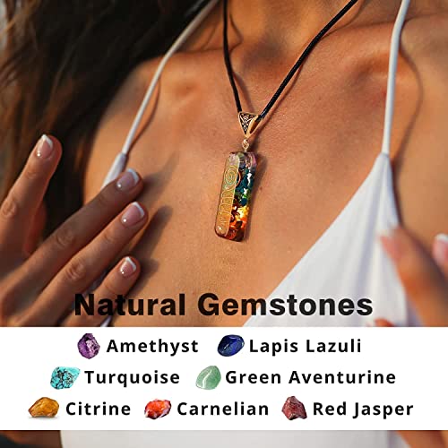 Necklace Pendant & Lava Rock Bracelet, for Women/Men (Set) - color: Rainbow-rectangle