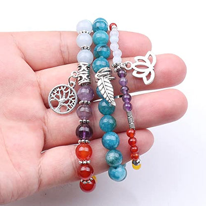 Tree of Life Yoga Healing Stone Bracelets,Multilayer Lotus Chakra Stone Reiki Bracelet Sets,Anxiety Crystal Natural Stone,for Women Stress Relief - style: Chakra+apatite