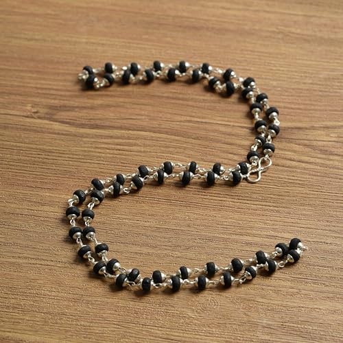 Tulsi Mala in Designer Caps Natural Tulsi Jap Mala - color: Black & Silver