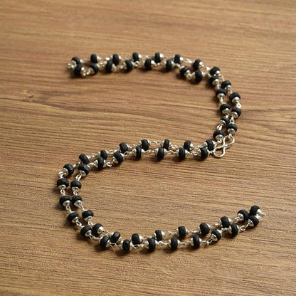 Tulsi Mala in Designer Caps Natural Tulsi Jap Mala - color: Black & Silver