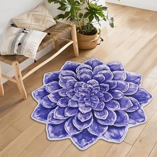 Purple Lotus Shape Rug Plush Soft Flower Carpet Nonslip Machine Washable Accent Mat for Kitchen Bathroom Bedroom Entryway Floral Home Decor 5x5 ft - color: Purple, size: 4'11" x 4'11" (Irregular)