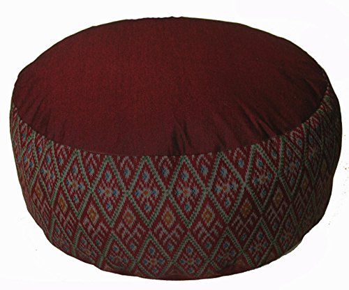 Meditation Cushion Zafu Pillow - Buckwheat and Kapok Fill - Ikat Diamond Burgundy - color: Ikat Diamond Burgundy
