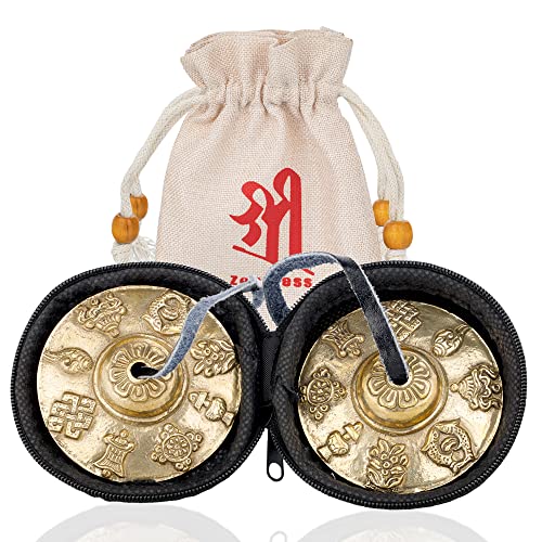 Tibetan Tingsha Cymbals 2pcs, with Storage Box and Fabric Case, Meditation Sanskrit Brass Chime Bells for Spiritual Healing Mindfulness, Yoga Buddhist, Relaxation Musical Instruments