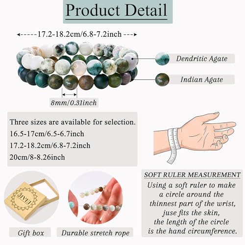 Bivei Natural Gemstone Semi Precious Healing Crystals Handmade Stretchy Round Beads Bracelet,Stocking Stuffers for Women Enhance Positive Energy - color: 8mm Tree Agate & India Agate (Strength & Harmony), size: Medium: 6.8-7.24 inch