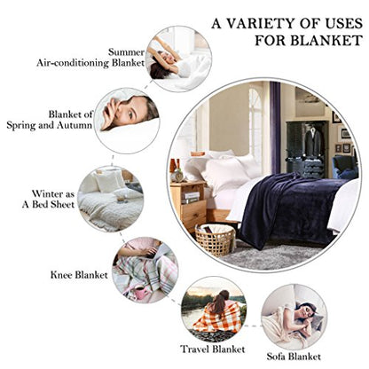 HYSEAS Flannel Fleece Throw Blanket Navy Blue - Super Soft Plush Microfiber Solid Blanket for Couch, Bed, Chair, Sofa - Fuzzy Cozy Lightweight - 50x60 Inch - color: Navy Blue