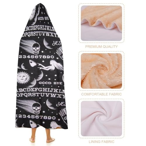 Skull Moon Sun Gothic Witch Board Seamless Black Large Size Comfortable Hooded Blanket, Warm Blanket 50"x60" - color: Skull Moon Sun Gothic Witch Board Seamless Bl, size: 50"x60"