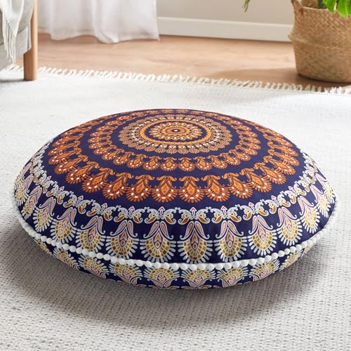 Codi Meditation Floor Pillows, Round Large Pillow Seating for Adults, Bohemian Mandala Circle Floor Cushion for Outdoor Fireplace Yoga Living Room, 32 Inch, Yellow Memory Foam Added - color: Round | Yellow, size: 1 Count (Pack of 1)