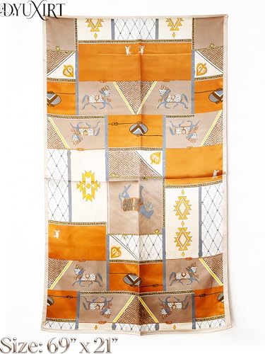 100% Mulberry Silk Oversized Women’s Sun-Shielding Shawl Formal Evening Neckwear Featherlight Airy - color: N29-geo Patch Scarf（69" X 21"inch）