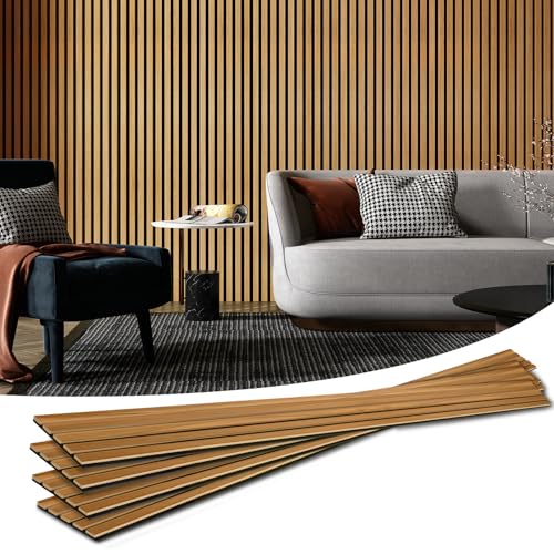 Art3d 4-Pack Acoustic Wood Slat Wall Panels for Interior Decor, 3D Fluted Sound Absorbing Wood Paneling for Accent Wall Ceiling Kitchen Living Room Bedroom Office, 94.5 x 7.9 inch Warm Teak - color: Warm Teak, size: 4Pcs - 94.5 * 7.9 inch