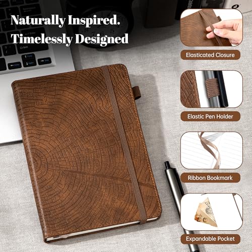 CAGIE Lined Journal for Men Women, Tree Growth Ring Leather Bound Journal Notebook, 256 Pages 100 GSM Journals for Writing, A5 Hardcover Journaling Notebooks,2 Pack (Brown & Brown) - color: G-Brown & Brown
