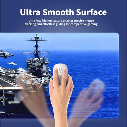 Extra Large Gaming & Office Mouse Pad (31.5" x 11.8") – Aircraft Carrier & Fighter Jet Group & Helicopter, US Navy Premium XXL Desk Mat with Durable Stitched Edges & Anti-Slip Rubber Base - color: Aircraft Carrier Navy Blue Ocean