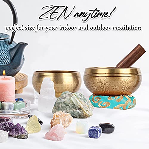 2-Pack Tibetan Singing Bowls Set - 100% Handmade in Nepal, Sound Bowl Meditation Set for Yoga, Chakra Healing, Meditation Gifts, Unique Gifts for Women (Blue, 3.15 + 4 inch) - color: Blue