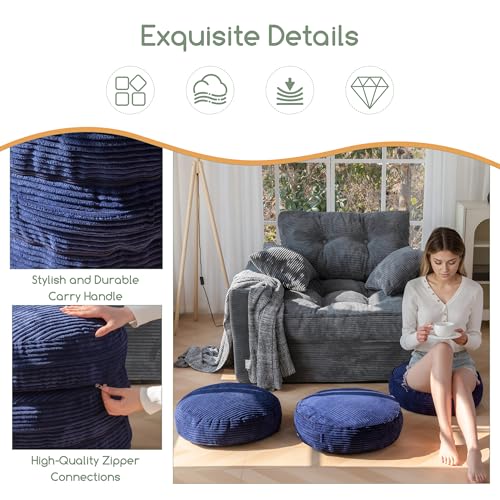 HIGOGOGO Pouf Ottoman Stuffed Round Modern Foam Filled Foot Rest Poufs 20 X 18 Inches Modular Ottomans Separated Into Floor Cushions for Living Room Chair Decorative Stool, Navy