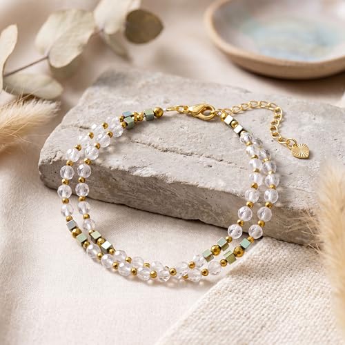 Farfume Beaded Bracelets for Women, Chakra Crystal 4mm Beads Gemstone Natural Stone Bead Spiritual Jewelry Gifts for Women - color: Clear Quartz-Insight