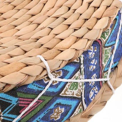 ABOOFAN Meditation Floor Cushion Straw Woven Round Seat Pad 30cm Diameter X 7cm Height Blue Husk Cushion for Yoga, Tatami, Balcony, Indoor Sitting