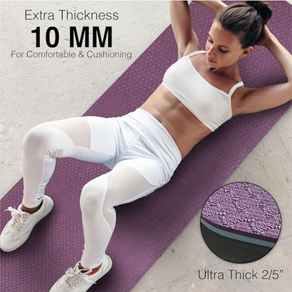 Yoga Mat with Strap – 10mm & 12mm Thick Yoga Mat, Non-Skid Dual Surface Workout Mat, Eco-Friendly POE Yoga Mats for Women Men Kids, Perfect Exercise Mat for Pilates, Yoga, and Floor Workouts, Includes Carrying Strap.