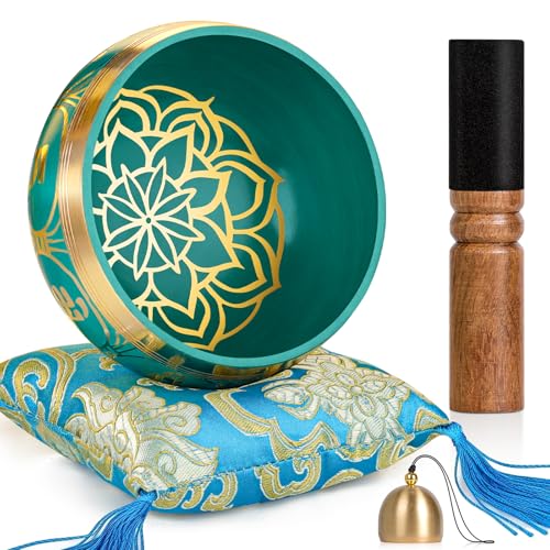 Tibetan Singing Bowls – Hand-Hammered in Nepal, Authentic Meditation Sound Bowls for Yoga, Chakra Healing, Mindfulness & Spiritual Self-Care Gifts for Women - color: Blue(Lotus)