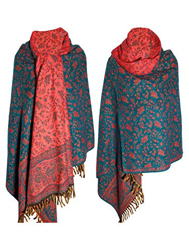 TEAL ORANGE FLORAL BLANKET SCARF LUXURY PREMIUM QUALITY HANDMADE FASHION SCAR MADE OF YAK WOOL Shawl Blanket stole unisex Travel Wrap Meditation Soft gift for her
