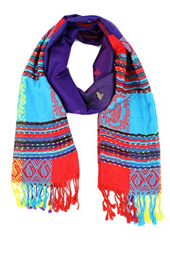 PASKMLNA Double Side Multi Colors Silky Tropical Colorful Exotic Pashmina Wrap Shawl Scarf Rave - color: #8purple
