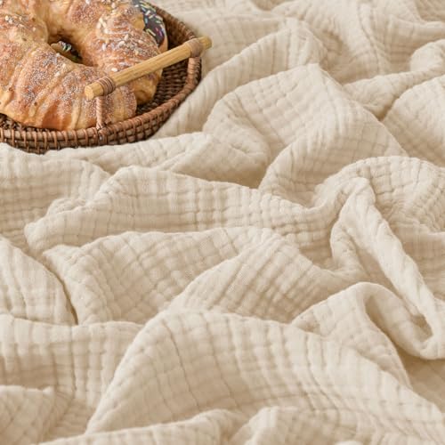 Esterra Muslin Blanket Twin Size Cozy Soft Lightweight Pre-Washed Cotton Blanket, All Season Breathable 4-Layer Gauze Blanket Throw for Couch Bed, Neutral, 66x90 Inches - color: 02 - Neutral, size: Twin (66"x90")