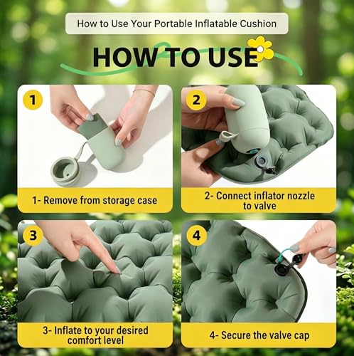 Inflatable Seat Cushion, Airplane Seat Cushion for Long Flights, 2 in 1 Pump & Storage Portable Travel Cushion, Anti-Slip Waterproof Pad for Air Travel, Stadium, Camping