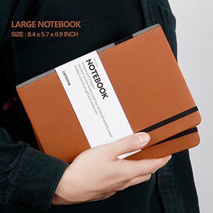 Lemome Thick Classic Notebook with Pen Loop A5 College Ruled Hardcover Writing Notebook with Pocket + Page Dividers Gifts, Banded, Large, 180 Pages, 8.4 x 5.7 in - color: brown