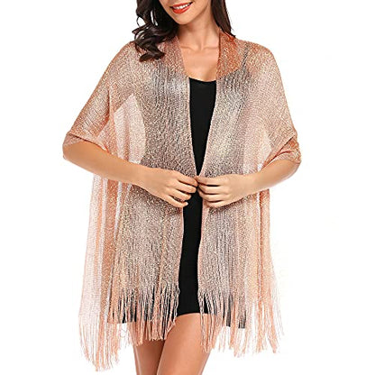 vimate Sparkling Metallic Shawls and Wraps for Evening Party/Wedding/Formal Dresses (With Free Buckle) - color: T#. Salmon (With Salmon Buckle)